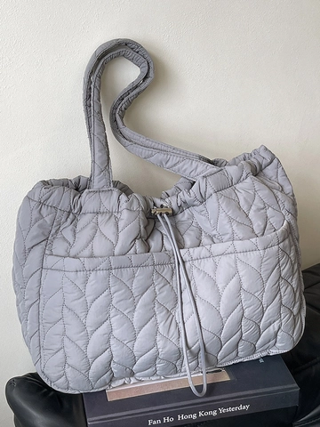 Bolso Tote Acolchado de Gran Capacidad para Mujer Nailon con Patrón de Hojas Bolso de Hombro con Cordón para Uso Diario