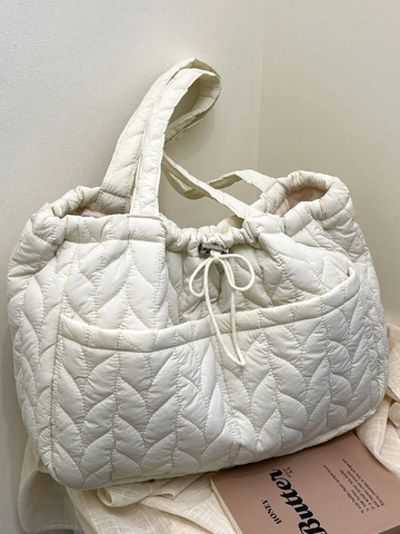 Bolso Tote Acolchado de Gran Capacidad para Mujer Nailon con Patrón de Hojas Bolso de Hombro con Cordón para Uso Diario