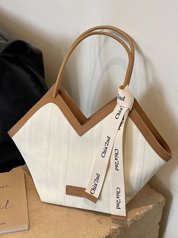 Bolso Tote de Cuero PU de Moda para Mujer Gran Capacidad Color de Contraste Bolso de Hombro Con Apertura en V Textura Ondulada