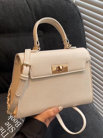 Sac à Main en Cuir PU de Luxe pour Femme Sac Bandoulière Trapèze Structuré Avec Bandoulière Chaîne Fermoir Tournant Élégant