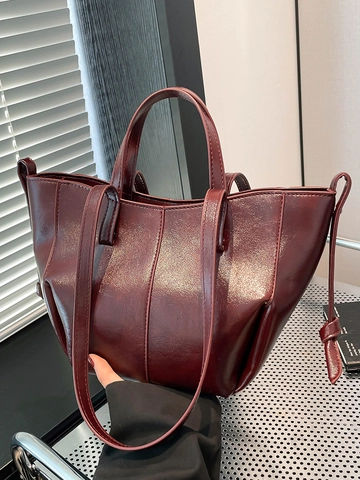 Bolso Tote de Cuero PU Color Sólido Vintage de Gran Capacidad para Mujer Minimalista Viaje Diario Bolso de Hombro de Mano Costura