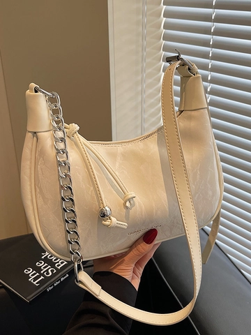 Borsa Hobo Increspata da Donna in Pelle PU a Mezzaluna Con Catena in Metallo Argentato Borsa Sottobraccio Moda Tracolla Quotidiana