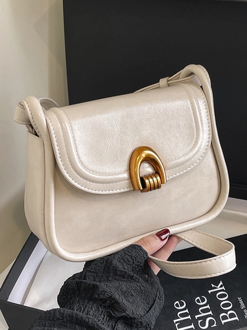 Franse Retro Minimalistische Zadeltas Voor Vrouwen PU Leer Schoudertas Goud Paardenbit Gesp Flap Woon Werk Tas