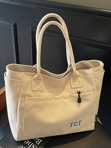 Borsa Tote in Tela a Grande Capacità Stile Minimalista Giapponese Borsa a Tracolla da Donna per Scuola Lavoro Quotidiana
