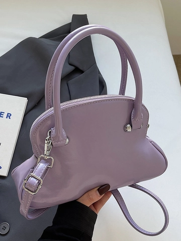 Koreanische Mode Damen Glänzendes PU Leder Muschel Handtasche Süße Toastförmige Umhängetasche Minimalistische Silberne Fünfmetalle
