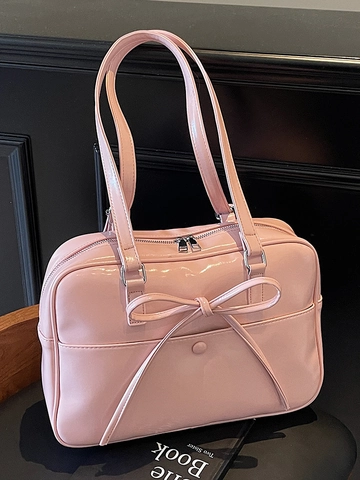 Korean Niche Contrast Color Ballet Style Bow Tote Bag Casual Multi-way PU Leather Shoulder Bag Backpack For Women
