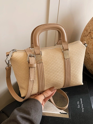 Borsa a Tracolla da Donna in Pelle PU con Trama Intrecciata Borsa a Mano Boston Minimalista alla Moda per Pendolarismo Quotidiano