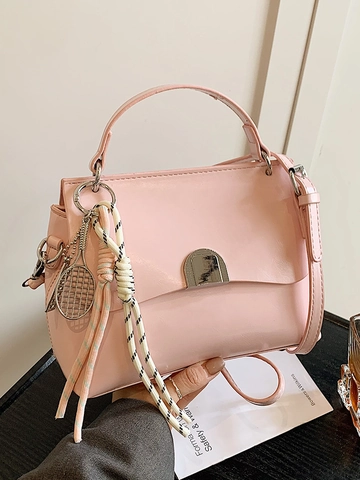 Women Korean Style Minimalist PU Leather Crossbody Bag Fashion Solid Color Flap Tote Bag With Silver Metal Lock Clasp Daily Commute Shoulder Bag For Women
