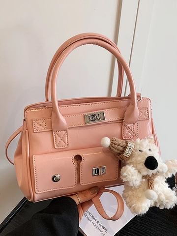 Borsa a Mano in Pelle PU Stile Moto per Donna Borsa a Tracolla Vintage Satchel Con Chiusura a Lucchetto Tasche Multiple Borsa a Spalla Tote di Moda