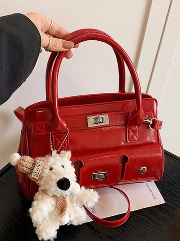 Borsa a Mano in Pelle PU Stile Moto per Donna Borsa a Tracolla Vintage Satchel Con Chiusura a Lucchetto Tasche Multiple Borsa a Spalla Tote di Moda