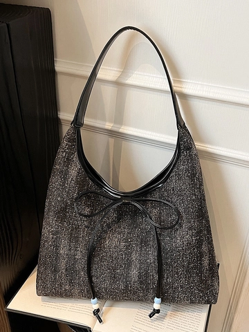Sac Cabas en Denim pour Femmes avec Nœud Texture Scintillante Grande Capacité Sac à Bandoulière Décontracté Style Urbain