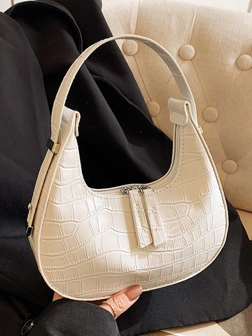 Sac Hobo sous le Bras Motif Crocodile pour Femmes Sac à Épaule Croissant Texture Pierre Petit Sac à Main en Cuir PU