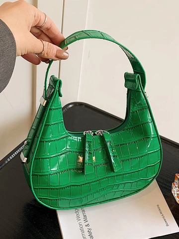 Sac Hobo sous le Bras Motif Crocodile pour Femmes Sac à Épaule Croissant Texture Pierre Petit Sac à Main en Cuir PU