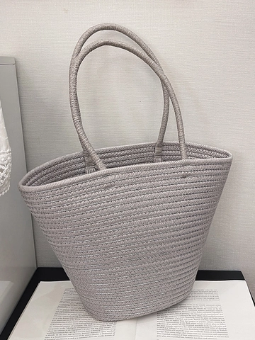 Large Capacity Woven Tote Bag For Women Pastoral Style Solid Color Handwoven Straw Bucket Bag Summer Beach Vacation Bag