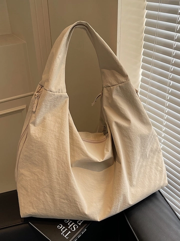 Women Large Capacity Shoulder Bag Wrinkled Nylon Slouchy Tote Solid Color Casual Fashion Commuter Hobo Handbag