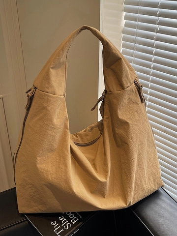 Women Large Capacity Shoulder Bag Wrinkled Nylon Slouchy Tote Solid Color Casual Fashion Commuter Hobo Handbag