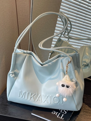 Borsa Tote da Donna in Pelle PU Grande Capacità Borsa a Tracolla Con Lettere a Rilievo Casual Tinta Unita Handbag