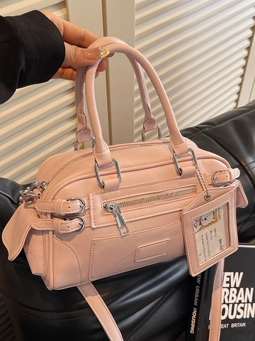 Borsa Boston in Pelle PU Moda Coreana Street Style Moto Borsa a Tracolla a Mano Con Tracolla Porta Carte Donna