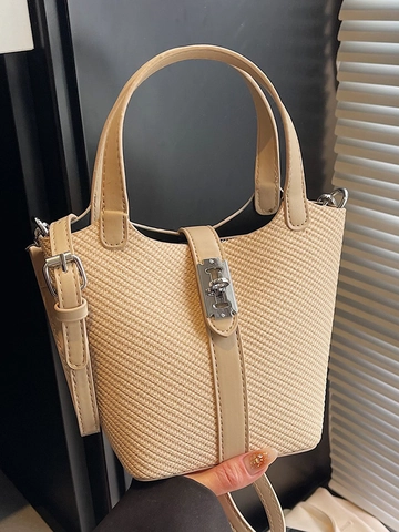 Hochwertige Urban Einfache Webmuster PU Leder Damen Eimertasche Vielseitige Umhängetasche Schultertasche Handtasche Mit Silber Verschluss