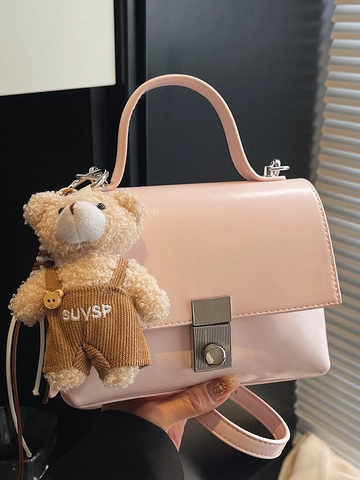 Dames PU-Leder Kleine Vierkante Crossbody Tas Minimalistische Elegante Handtas Met Metalen Slot En Afneembare Schouderriem