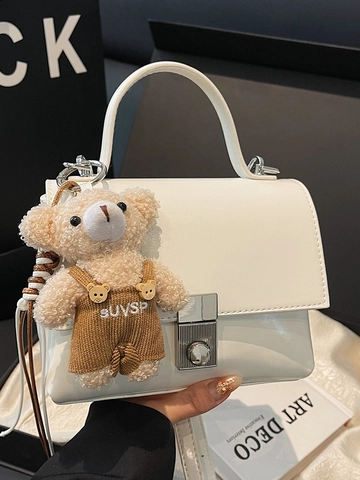 Dames PU-Leder Kleine Vierkante Crossbody Tas Minimalistische Elegante Handtas Met Metalen Slot En Afneembare Schouderriem