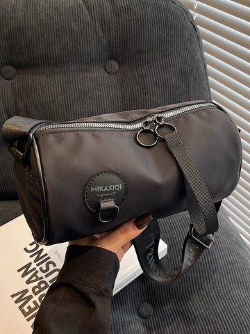 Women's Casual Sports Cylindrical Crossbody Bag Solid Color Lightweight Travel Fabric Cylinder Shoulder Bag Unisex Fashion Barrel Bag