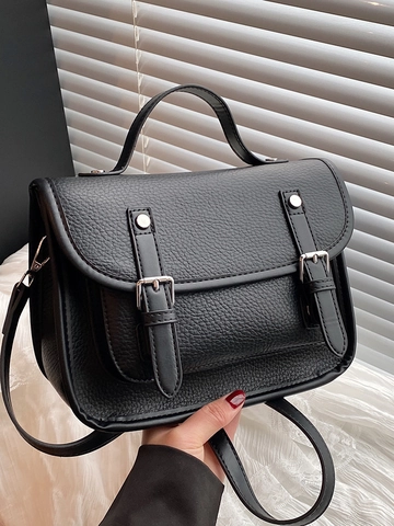 Vintage PU-Leder Umhängetasche Für Damen Litschitextur Kleine Quadratische Flap Handtasche Mit Verstellbarem Riemen Alltags-Pendeltasche