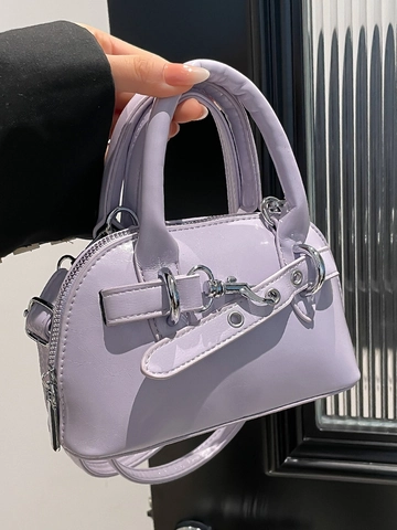Mode Minimalistisch PU Leder Muschel Tasche Für Damen Streetwear Umhängetasche Mit Griff Silber Metallschnalle Dekor