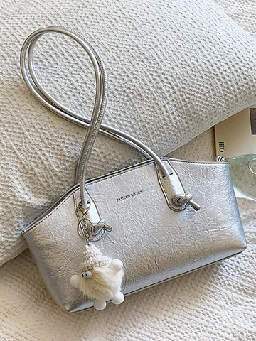 Borsa Sottobraccio in Pelle PU Stile Coreano da Donna Borsa a Tracolla Moda Semplice Minimalista Tote Bag Handbag Casual con Pendente