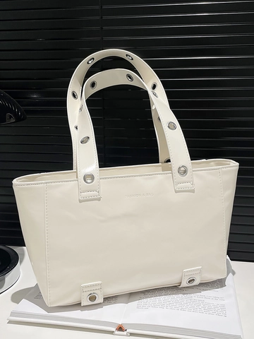 Women High Gloss PU Leather Tote Bag Large Capacity Shoulder Bag With Metal Grommets Fashion Street Work Commuter Bag