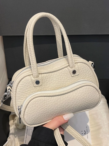 Damen Kleine PU Leder Umhängetasche Mit Litschistruktur Modische Boston Handtasche Mit Gebogenem Reißverschluss Pendler Tasche