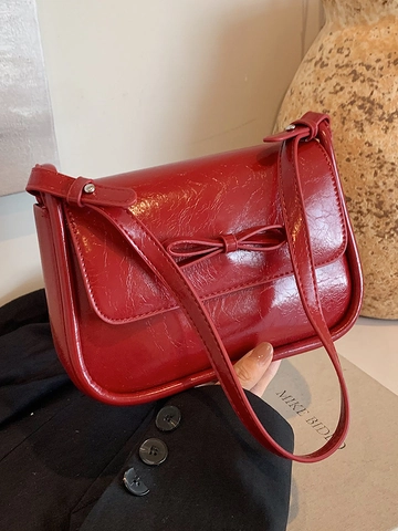 Damen Ballett Stil Schleife PU Leder Umhängetasche Kleine Quadratische Schultertasche Für Lässig Täglich Pendeln Mode Handtasche