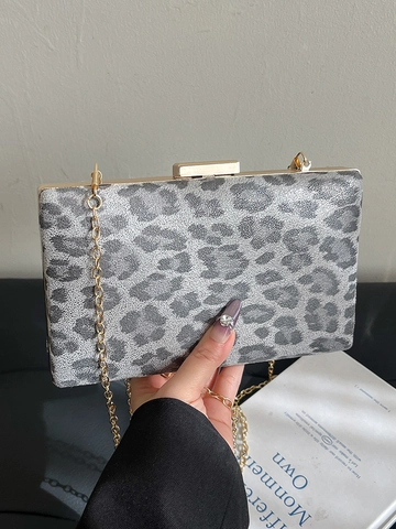 Pochette da Sera Vintage con Stampa Leopardata da Donna Borsa a Tracolla in Pelle PU Rigida con Catena Oro per Feste