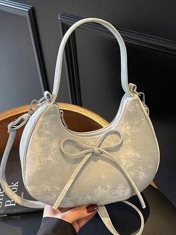 Minimalistische Schleife Halbmond Tasche Süße PU Leder Umhängetasche Kleine Lässige Vielseitige Handtasche Hobo Tasche Damen