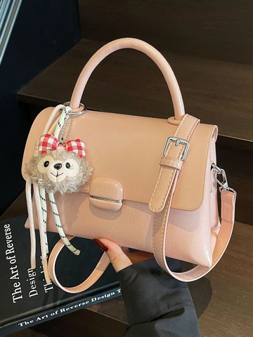 Damen Minimalistische PU Leder Kleine Quadratische Umhängetasche Mode Einfarbige Klappen Schultertasche Mit Abnehmbarem Gurt