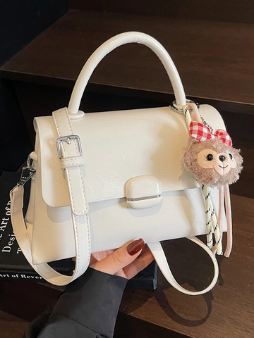 Damen Minimalistische PU Leder Kleine Quadratische Umhängetasche Mode Einfarbige Klappen Schultertasche Mit Abnehmbarem Gurt