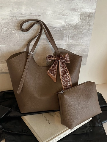 Borsa Tote in Pelle PU a Grande Capacità da Donna Con Sciarpa di Seta a Motivo a Cuore Elegante Borsa a Tracolla Retro E Pochette