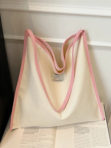 Bolso de Mano de Lona de Gran Capacidad para Mujer Color de Contraste Bolso de Hombro Minimalista Casual Escuela Bolso de Diario Correa Única