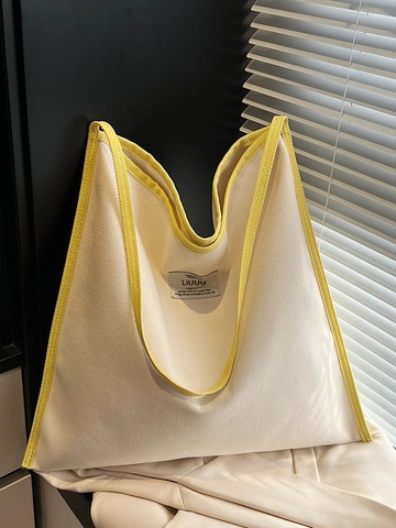 Bolso de Mano de Lona de Gran Capacidad para Mujer Color de Contraste Bolso de Hombro Minimalista Casual Escuela Bolso de Diario Correa Única