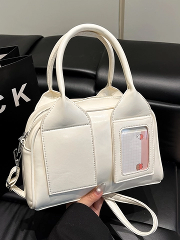 Damen Glänzende PU Leder Kissentasche Mode Patent Finish Handtasche Mit Transparentem Kartenschlitz Täglich Vielseitige Umhängetasche