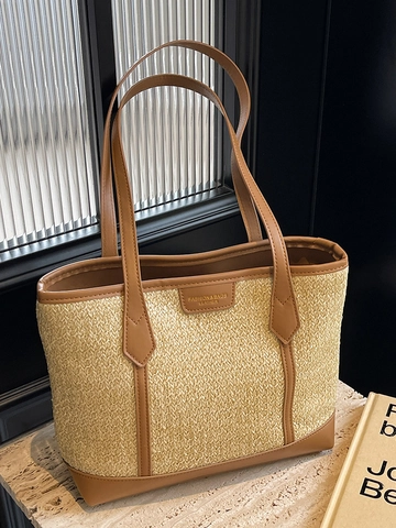 Regenbogen Strohgeflecht Tote Bag Für Damen Große Kapazität Gestreift Sommer Strand Schultertasche Lässig Reise Handtasche