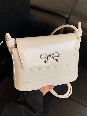 Bolso Cubo de Cuero PU para Mujer Moda Minimalista Decoración de Lazo Metálico Correa Anudada Bolso de Hombro Bolso Bandolera Color Sólido Conmutar Bolso Cuadrado Pequeño