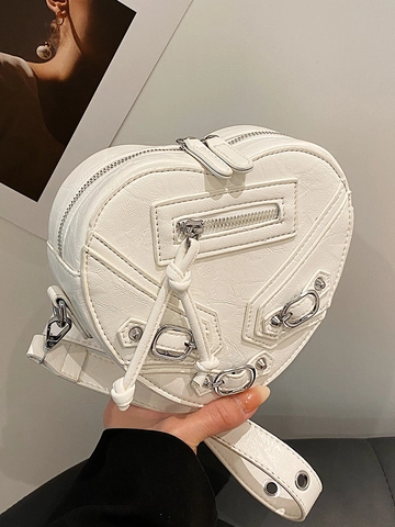 Sac Bandoulière Moto en Forme de Cœur Punk Y2K pour Femmes Sac à Cœur en Similicuir avec Rivets Petit Sac Pochette