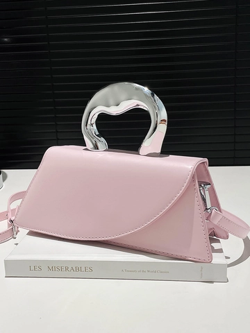 Sac Bandoulière Femme en Cuir PU Design de Niche Poignée Métallique Argentée Unique Petit Sac à Main Carré Élégant Sac d'Épaule Décontracté