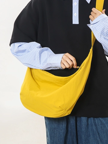 Bolso Bandolera de Nailon de Gran Capacidad Ligero con Forma de Media Luna para Mujer Hombre Casual Viaje Conmutar Color Sólido Bolso Hobo
