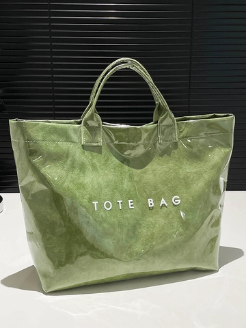 Trendige PVC Tyvek Tragetasche Große Kapazität Buchstaben Druck Minimalistische Handtasche Für Damen Shopping Street Style Henkeltasche