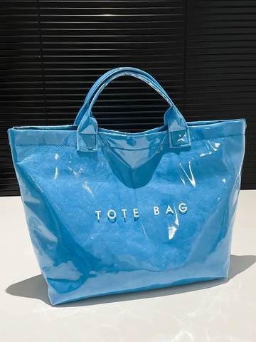 Trendige PVC Tyvek Tragetasche Große Kapazität Buchstaben Druck Minimalistische Handtasche Für Damen Shopping Street Style Henkeltasche