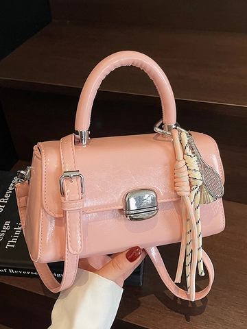 Borsa a Tracolla Quadrata in Pelle PU da Donna alla Moda Borsa a Mano Urbana Minimalista Con Fibbia in Metallo e Pendente