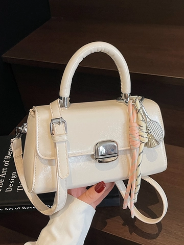Borsa a Tracolla Quadrata in Pelle PU da Donna alla Moda Borsa a Mano Urbana Minimalista Con Fibbia in Metallo e Pendente