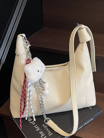 Grote Capaciteit Lychee Patroon PU Leren Tote Tas Mode Hobo Schoudertas Met Ketting En Wolkhanger Dagelijkse Forenzentas